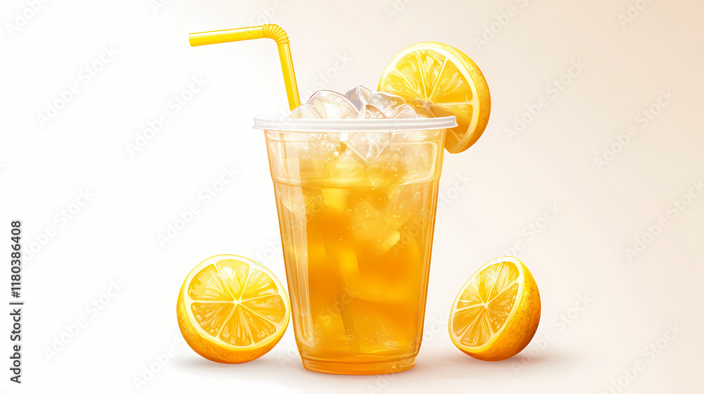 Ice tea on the plastic cup in a white background. Crystalpath. Illustration Ice tea on the plastic cup in a white background. Crystalpath. Illustration