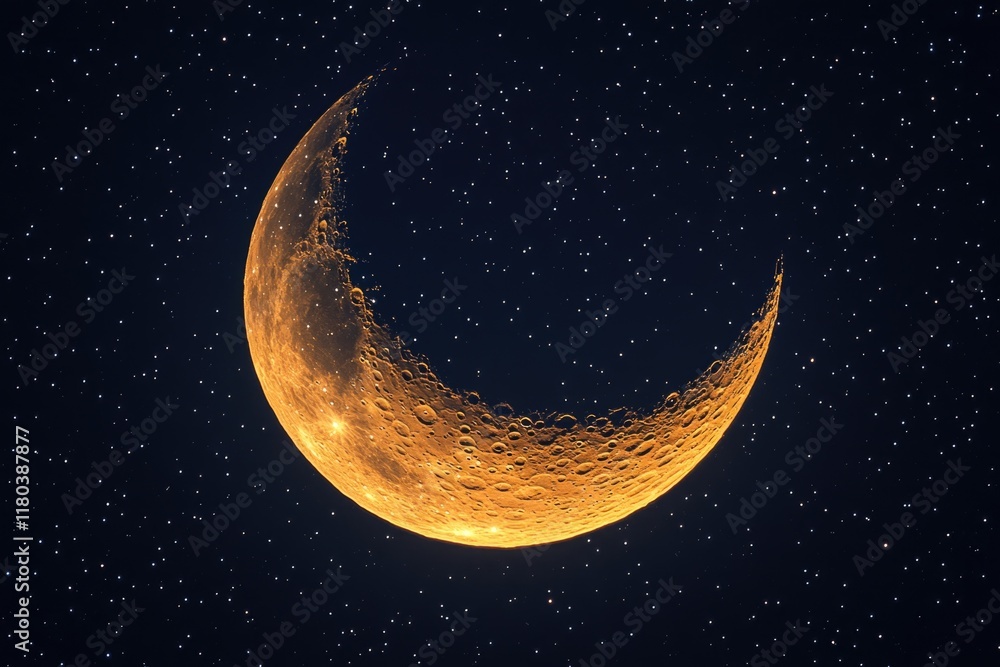 Fototapeta premium A serene image of a half moon shining bright in the night sky surrounded by twinkling stars
