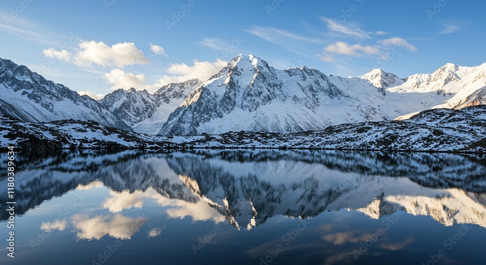 custom made wallpaper toronto digitalA serene mountain lake reflecting the surrounding snowy peaks under a clear blue sky
