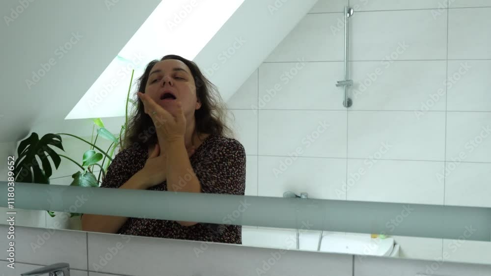Woman makes morning routine Woman makes morning routine