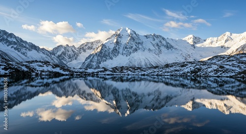 Wallpaper Mural A serene mountain lake reflecting the surrounding snowy peaks under a clear blue sky Torontodigital.ca