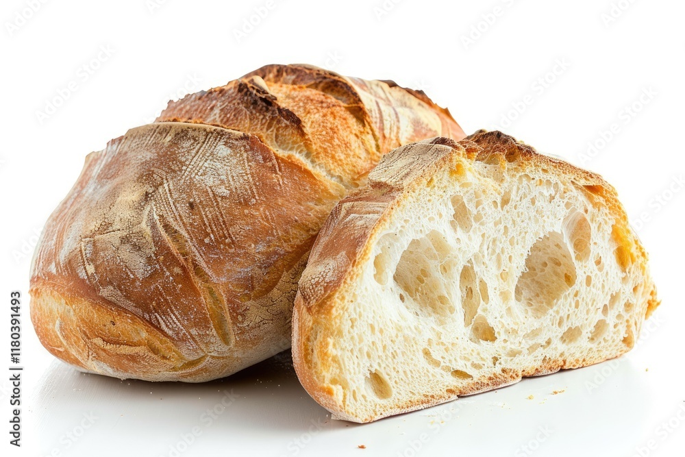 Vibrant Color Visual of Bread Cut in Half on a White Background Vibrant Color Visual of Bread Cut in Half on a White Background