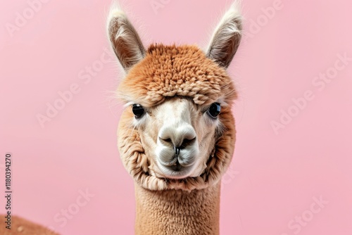 Clear Pixel Image of Cute Alpaca on Pink Background  Adorable Animal Portrait
