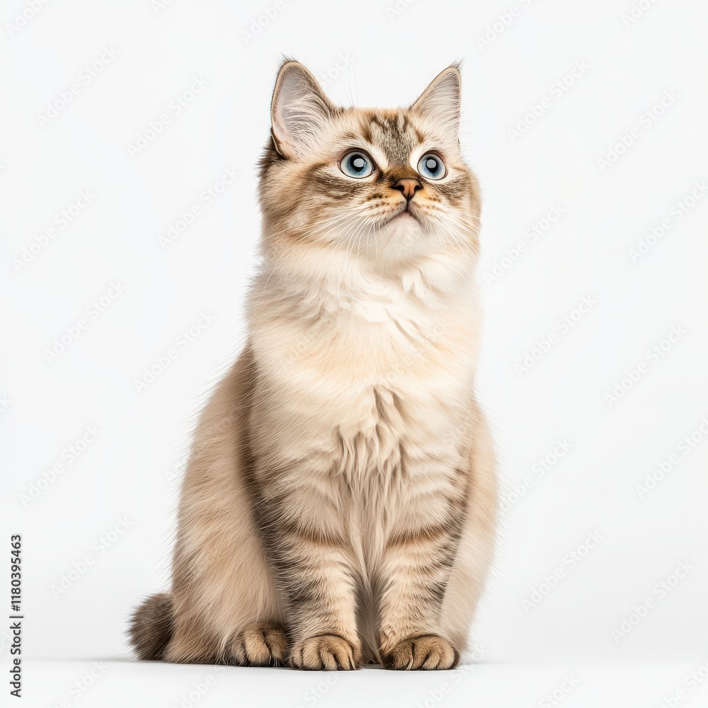 A stunning Thai cat with soft fur and bright blue eyes, sitting gracefully against a clean white background. A stunning Thai cat with soft fur and bright blue eyes, sitting gracefully against a clean white background.
