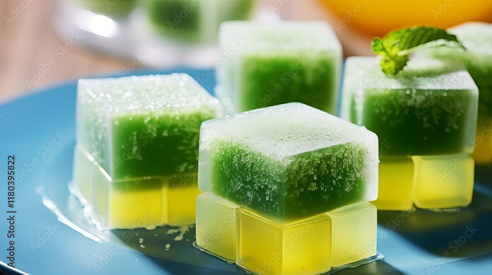 Colorful layers of refreshing jelly dessert served on a vibrant plate. Generative AI Colorful layers of refreshing jelly dessert served on a vibrant plate. Generative AI