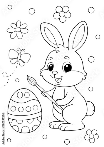 a4 colouring page bunny painting an easter egg. ready to print on standard A4 paper. 