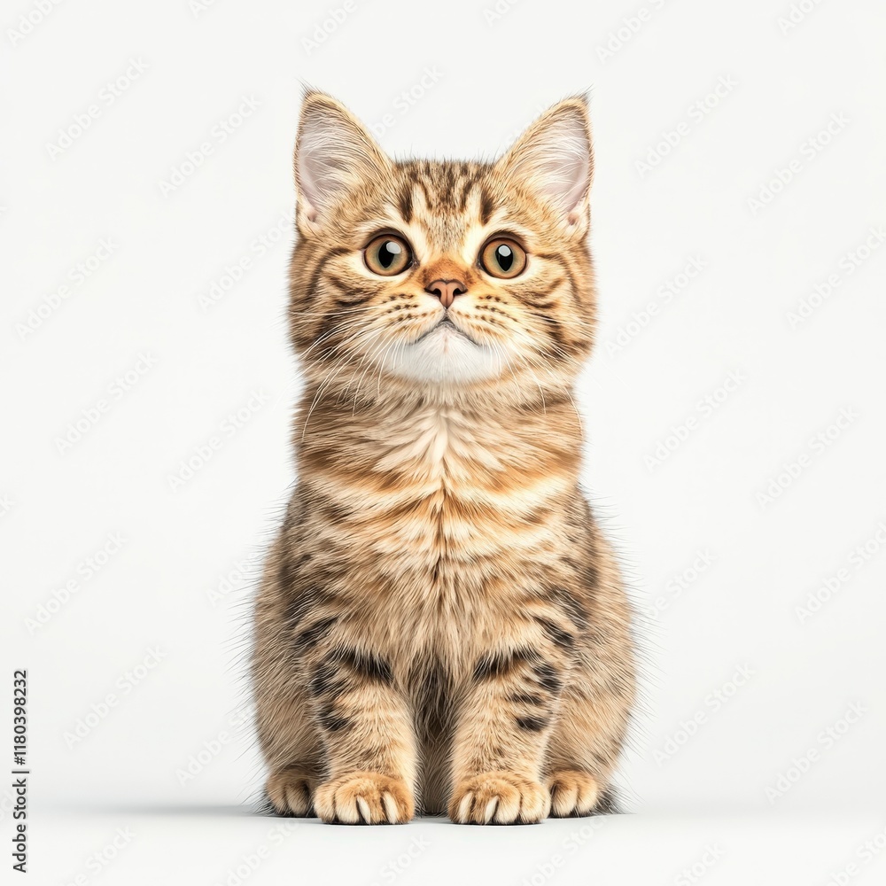 Obraz premium Adorable striped Colorpoint Shorthair cat with bright eyes, sitting calmly against a clean background, perfect for pet lovers and animal enthusiasts.