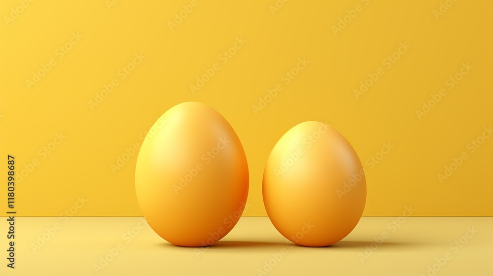 Unique display of golden eggs against a bright yellow backdrop adds playful charm. Generative AI Unique display of golden eggs against a bright yellow backdrop adds playful charm. Generative AI