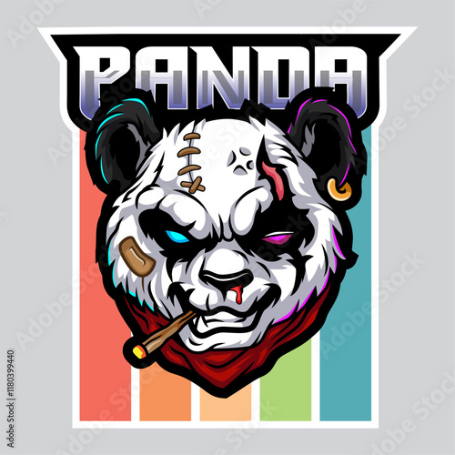 angry panda head gangster mascot t shirt illustration design