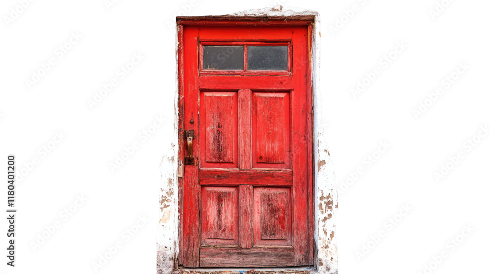 Old red painted door isolated on white background Old red painted door isolated on white background