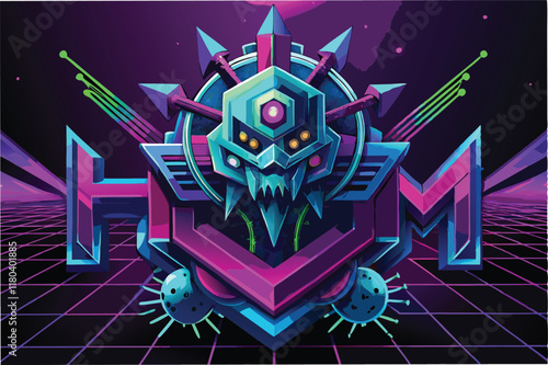 hmpv virus hmpv virus 3D digital art cyberpunk neon glitch abstract biomechanical clipart vector