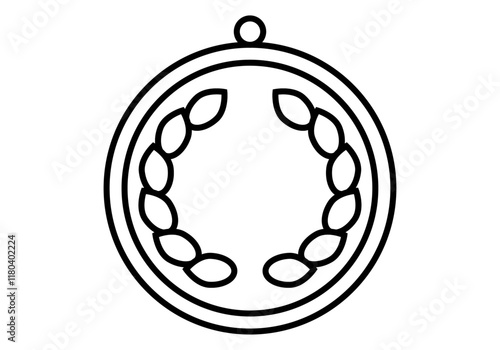Icono negro de medalla de condecoración con hojas de laurel 