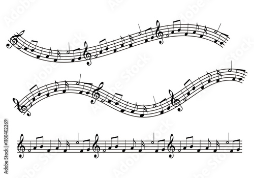 Pentagrama con notas musicales en fondo blanco