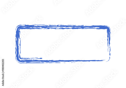 Rectángulo de trazo de pincel azul en fondo blanco