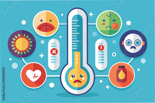 sleek infographic showing the progression of symptoms over days using icons like thermometer for fever and lungs for breathing difficulties clipart vector