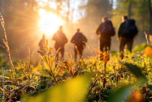 Scientists monitor wildlife in reforested area during bright morning light