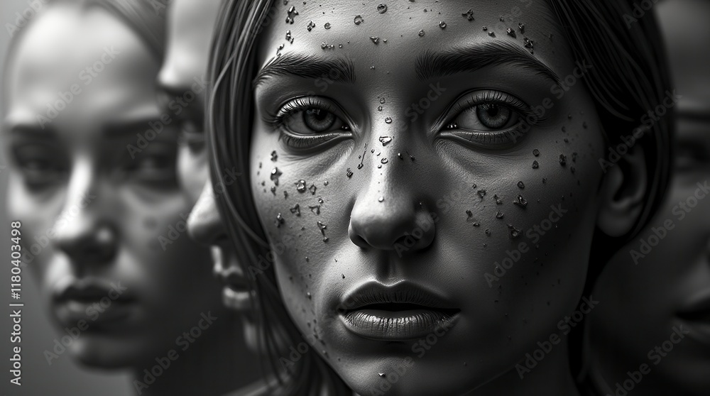 Faces Collage Abstract Black And White Background, Wallpaper Illustration, Dramatic Mood Faces Collage Abstract Black And White Background, Wallpaper Illustration, Dramatic Mood
