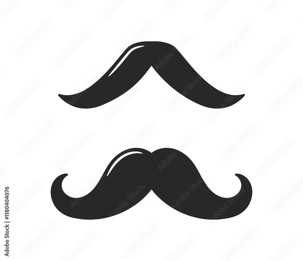 Two black mustache elements on a white background, minimalist graphic style, ideal for design, grooming concepts, or men s fashion themes. Vector illustration Two black mustache elements on a white background, minimalist graphic style, ideal for design, grooming concepts, or men s fashion themes. Vector illustration