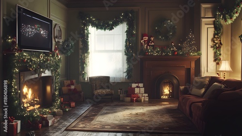 Wallpaper Mural Cozy Christmas Living Room with Festive Decorations and Fireplace Torontodigital.ca