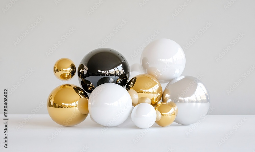 A decorative arrangement of glossy spheres in various colors. A decorative arrangement of glossy spheres in various colors.