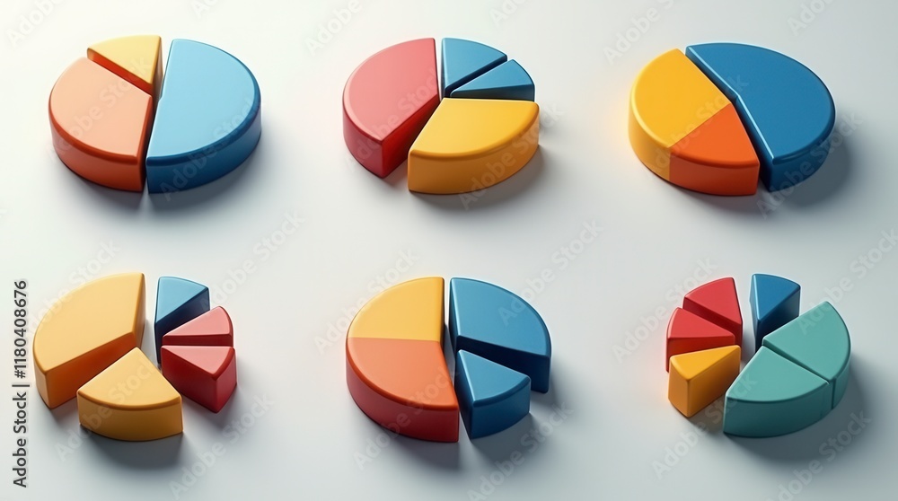 Icon Set Depicting A Pie Chart Divided Icon Set Depicting A Pie Chart Divided