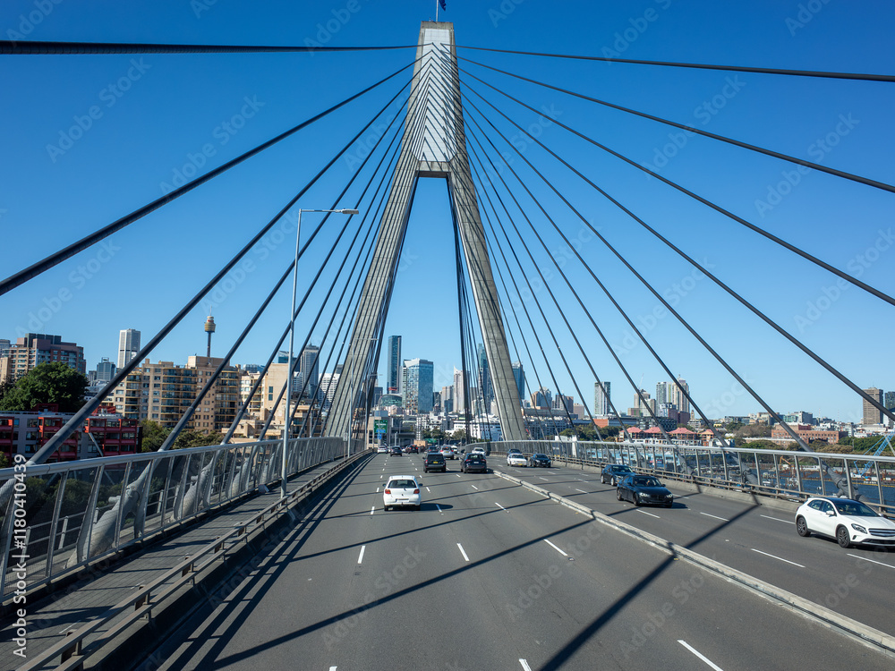Anzac Bridge in Sydney Australia's central business district. It provides a key link for traffic between the city and the suburbs to the west. Anzac Bridge in Sydney Australia's central business district. It provides a key link for traffic between the city and the suburbs to the west.