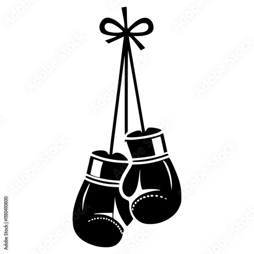 Black Boxing Gloves Hanging on a String Illustration, Sports Equipment Symbol, Boxing Icon Design for Fitness, Gym, Combat Sports, Training, or Logo Creation