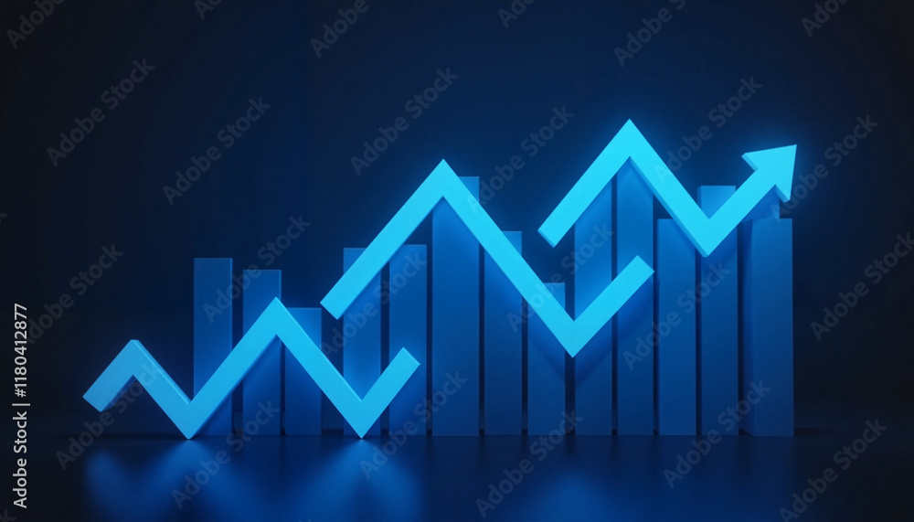 Blue upward trend graph with bars against a dark background Blue upward trend graph with bars against a dark background