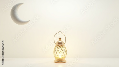 Golden Ramadan Lantern with Crescent Moon Decor photo