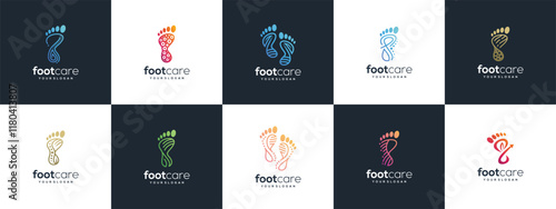 Set of foot care logo designs. Podiatry foot care logo template. Foot logo symbol icon collection