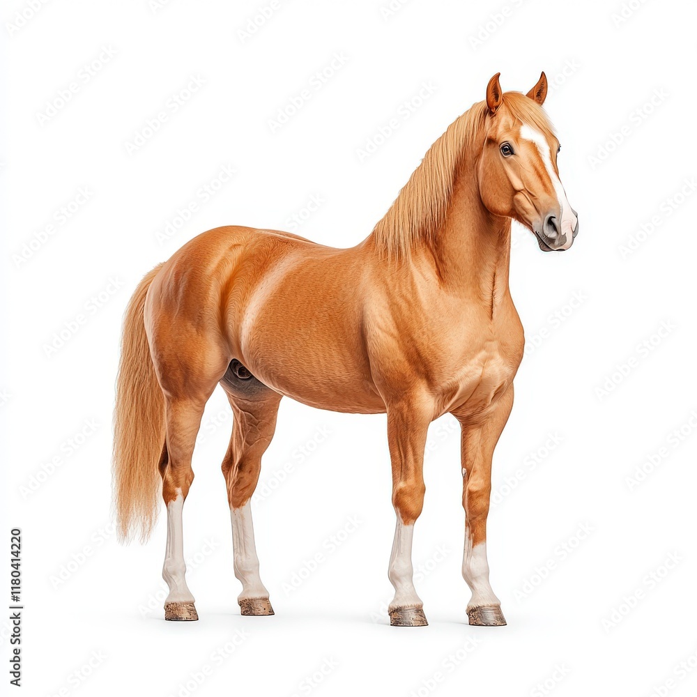 Fototapeta premium A magnificent golden New Forest Pony stands proudly, showcasing its elegant physique and vibrant coat in a studio setting.