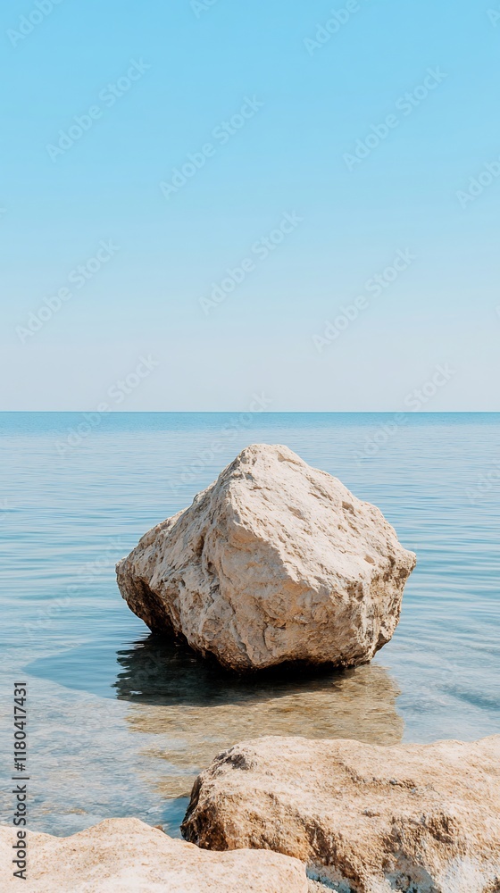A serene coastal scene featuring a large rock in calm waters. A serene coastal scene featuring a large rock in calm waters.