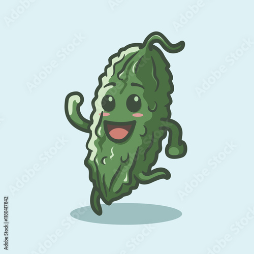 Adorable Cute Bitter Gourd Vegetable Character Illustration