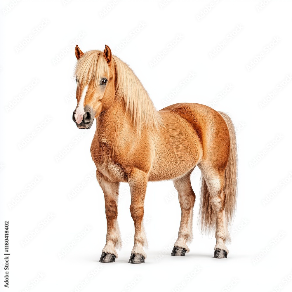 Obraz premium A majestic golden Exmoor Pony stands elegantly, showcasing its strong build and flowing mane. Perfect for equine enthusiasts and art.