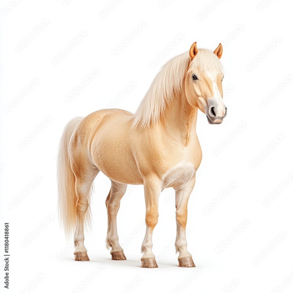 Obraz premium A majestic palomino Connemara Pony standing proudly, showcasing its beautiful golden coat and long flowing mane, evoking grace and strength.