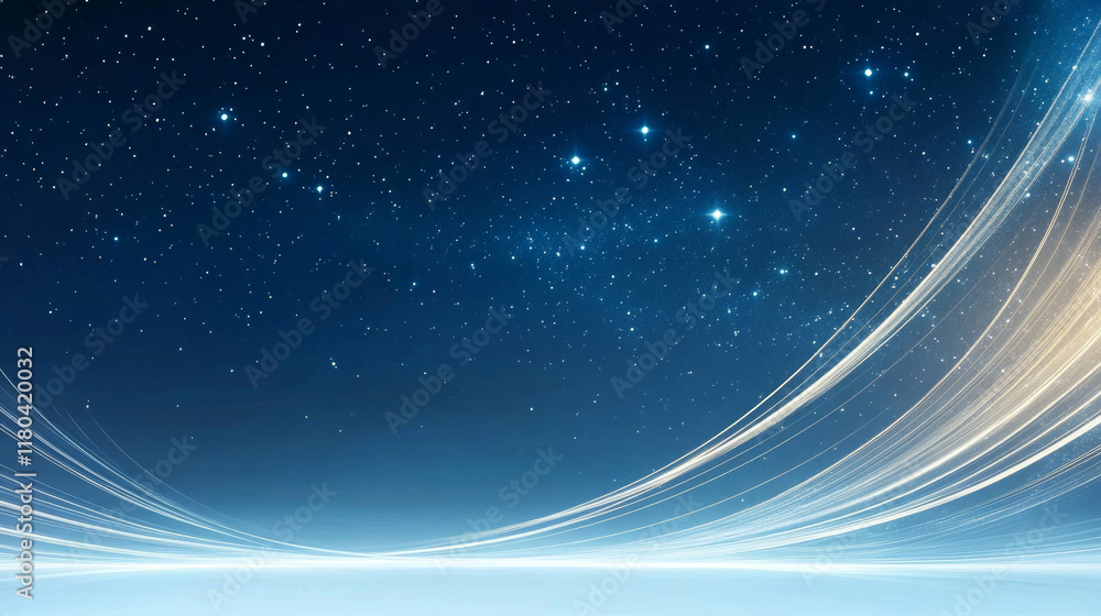 Obraz premium Blue starry sky glowing lines technology background