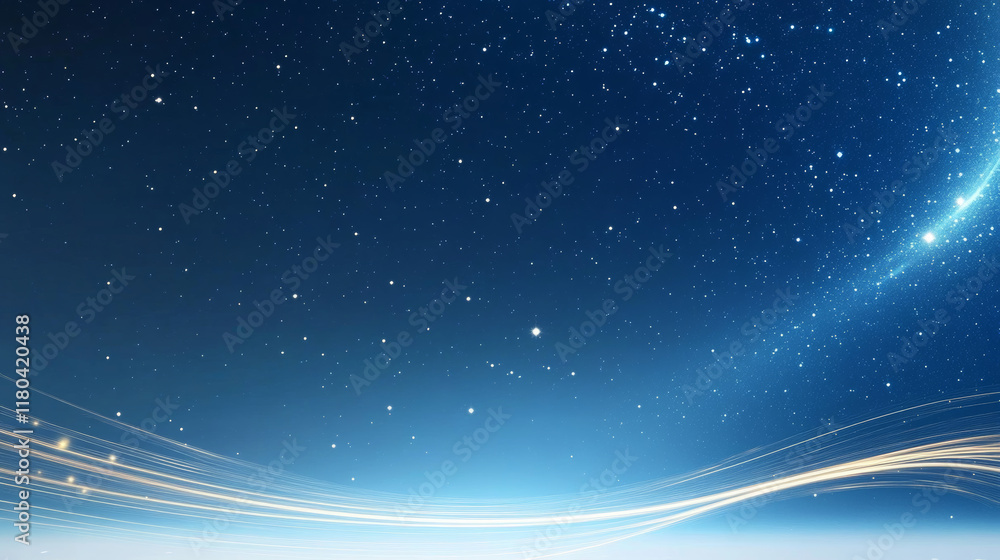 Fototapeta premium Blue starry sky glowing lines technology background