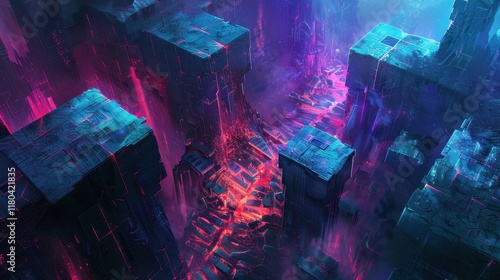 Futuristic Cityscape Neon Glow Glowing Structures