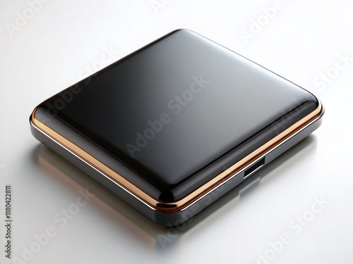 Sleek Black Cigarette Case on White Background - Low Light Photography photo