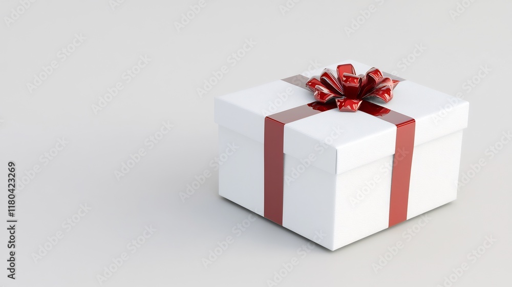 A white gift box with a red ribbon and bow, symbolizing celebration. A white gift box with a red ribbon and bow, symbolizing celebration.