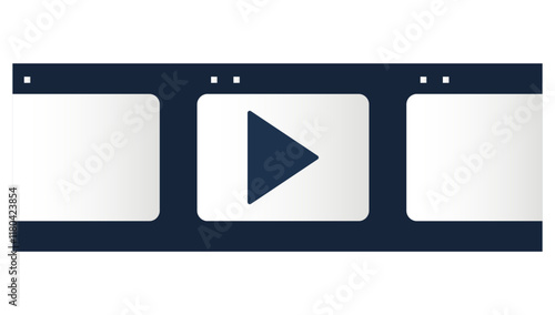 Film strip with arrow icon isolated on white background.
