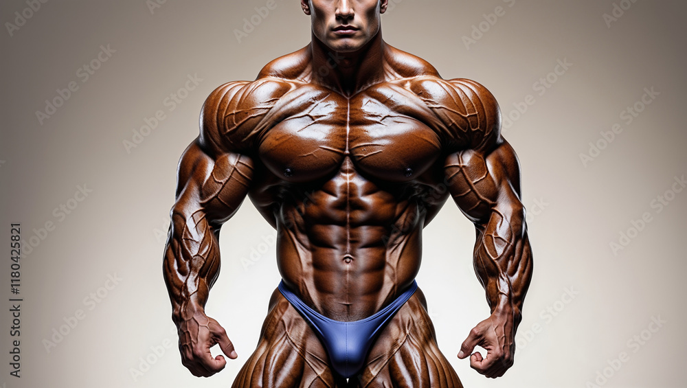 Muscular man bodybuilder posing, showing off his physique and strength. Muscular man bodybuilder posing, showing off his physique and strength.