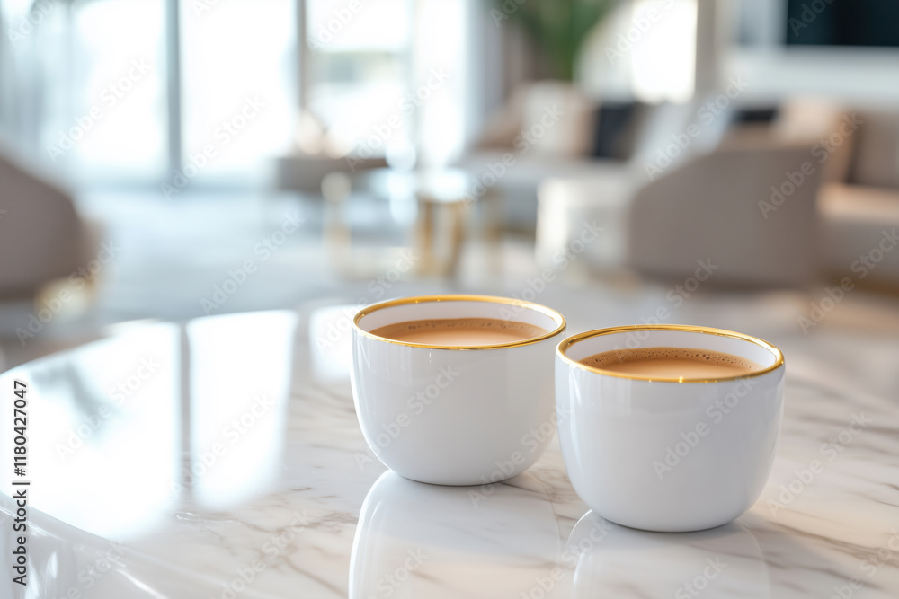 Two cups of freshly brewed espresso coffee Two cups of freshly brewed espresso coffee