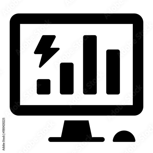 Energy monitor screen glyph icon showing digital display for tracking power usage