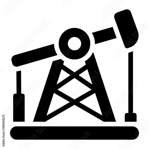 Oil derrick or oil pump jack glyph icon used in drilling operations for extracting