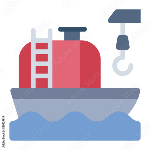 Oil tanker ship flat icon used for transporting crude oil via maritime routes