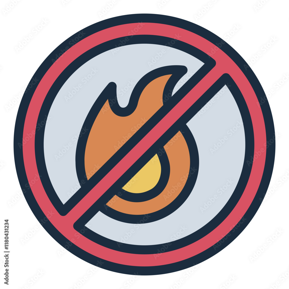 No fire safety filled line icon for areas with flammable materials, emphasizing fire safety No fire safety filled line icon for areas with flammable materials, emphasizing fire safety