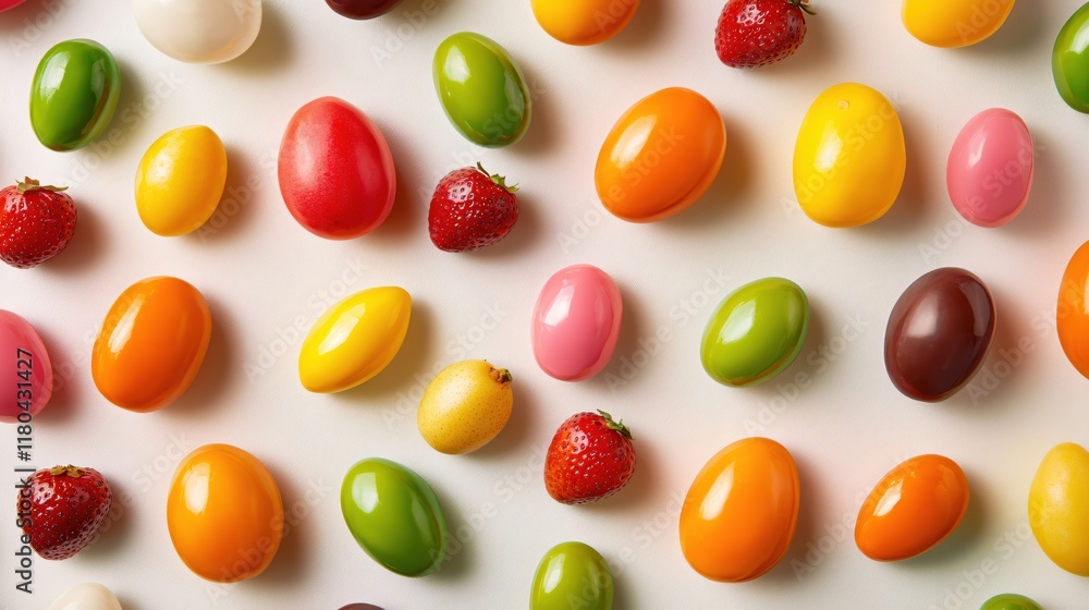 Colorful Easter Eggs and Strawberries Festive Spring Pattern Colorful Easter Eggs and Strawberries Festive Spring Pattern