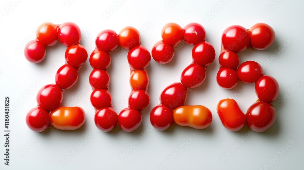Fresh Red Tomatoes Forming the Year 2025 on a White Background Celebrating Harvest and Abundance Fresh Red Tomatoes Forming the Year 2025 on a White Background Celebrating Harvest and Abundance