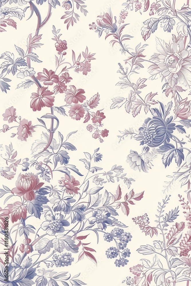 Timeless Toile, Elegant Toile De Jouy pattern in soft blues and pinks features intricate vintage floral motifs. Delicate details and classic elegance create a timeless beauty. Timeless Toile, Elegant Toile De Jouy pattern in soft blues and pinks features intricate vintage floral motifs. Delicate details and classic elegance create a timeless beauty.